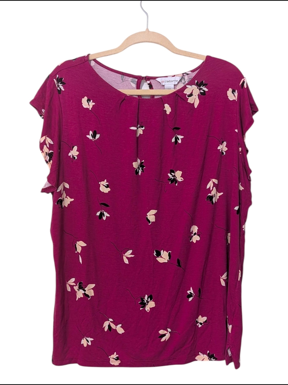 Liz Claiborne Fuchsia Floral Short Sleeve Top